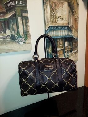 Vintage Longchamp Brown Nappa Leather Boston Style Duffle Bag. VGVC!
